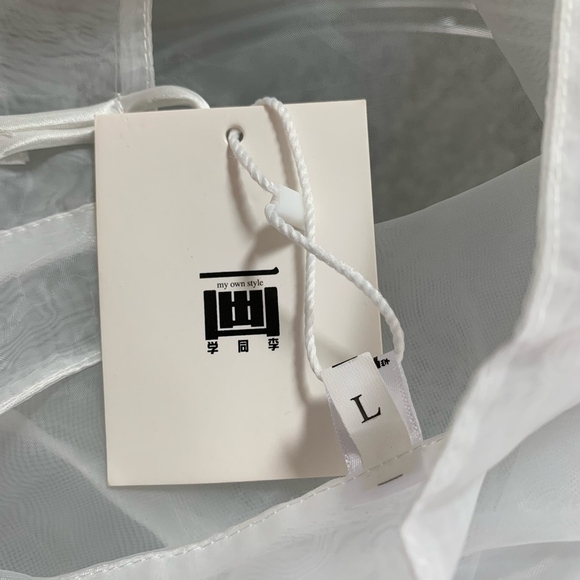 Women’s Shirt Mandarin Long Sleeve Blouse White Organza Sheer Button Front Shirt - Picture 6 of 6